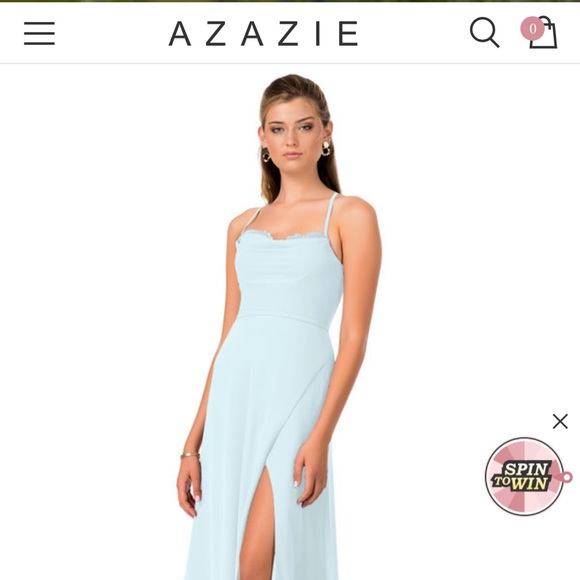 Chiffon A-Line Azazie Nadine Bridesmaid Dress | Scoop Cowl Neck | Desert Rose - Picture 1 of 14